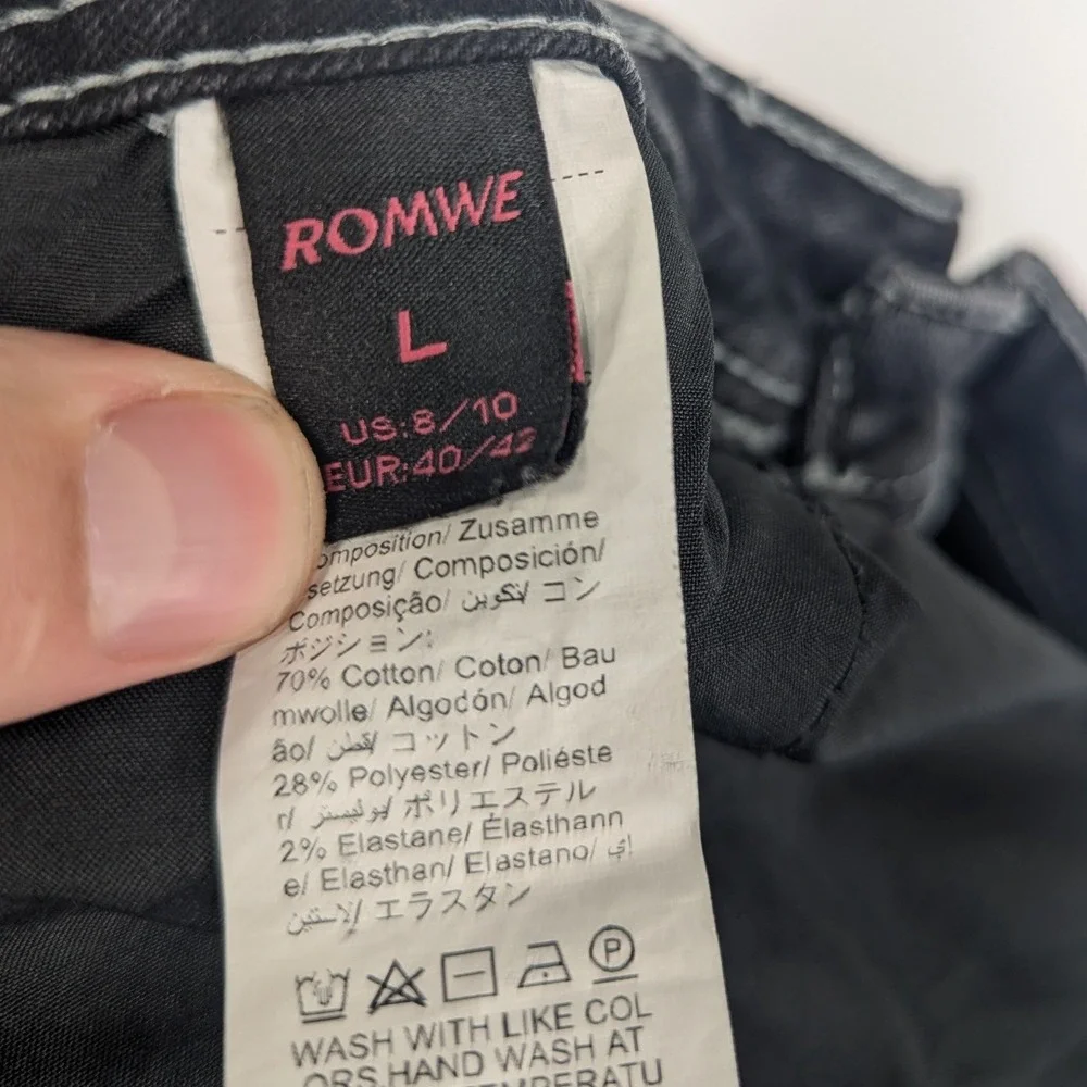 ROMWE Womens Black Wash Straight Jeans Embellished Pockets Size L US 8 10‎